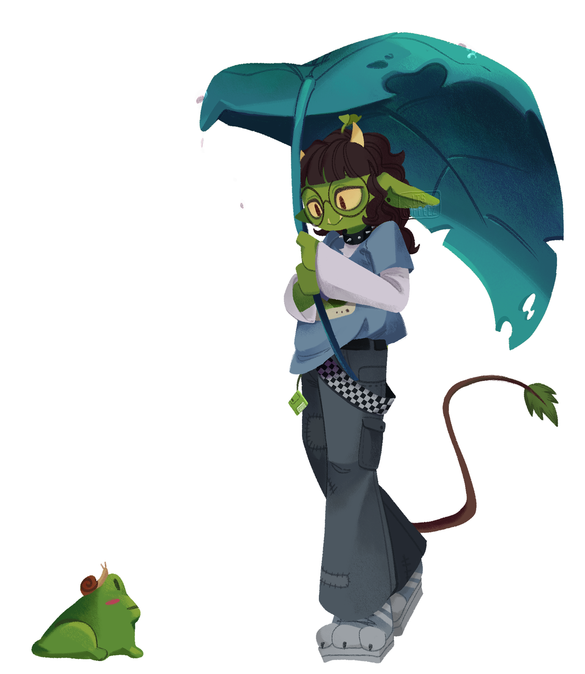 fullbody illustration of the goblin floating